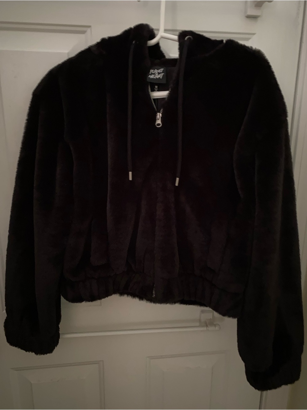 Planet Heart Faux Fur Black Plush Hooded Teddy Jacket size M